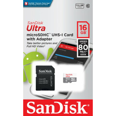 Карта памяти 16Gb MicroSD SanDisk Ultra + SD адаптер (SDSQUNS-016G-GN3MA)