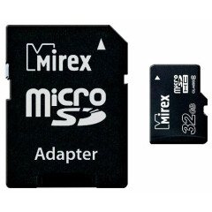 Карта памяти 32Gb MicroSD Mirex + SD адаптер (13613-AD10SD32)