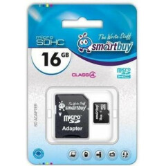 Карта памяти 16Gb MicroSD SmartBuy + SD адаптер (SB16GBSDCL4-01)