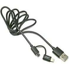 Кабель USB - microUSB/Lightning, 0.9м, PQI PQI-iCABLE-DuPlug90-BK