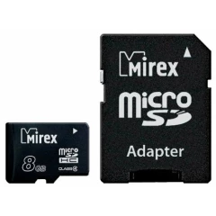 Карта памяти 8Gb MicroSD Mirex + SD адаптер (13613-ADTMSD08)