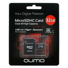 Карта памяти 32Gb MicroSD QUMO + SD адаптер (QM32GMICSDHC10U1)