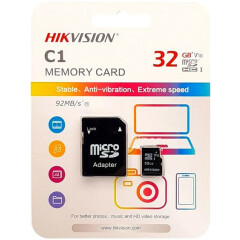 Карта памяти 32Gb MicroSD Hikvision C1 + SD адаптер (HS-TF-C1/32G)