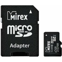 Карта памяти 16Gb MicroSD Mirex + SD адаптер (13613-ADSUHS16)