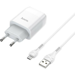 Сетевое зарядное устройство HOCO C73A Glorious White + MicroUSB Cable