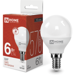 Светодиодная лампочка IN HOME LED-ШАР-VC (6 Вт, E14) 4000K