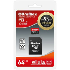 Карта памяти 64Gb MicroSD OltraMax Premium + SD адаптер