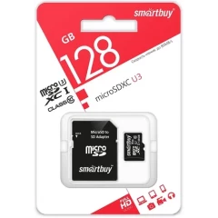 Карта памяти 128Gb MicroSD SmartBuy + SD адаптер (SB128GBSDU3-01)