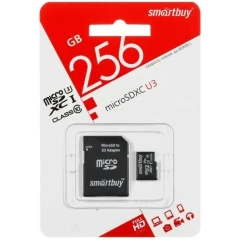 Карта памяти 256Gb MicroSD SmartBuy + SD адаптер (SB256GBSDU3-01)