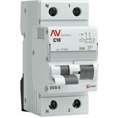 Автоматический выключатель дифференциального тока EKF rcbo6-1pn-10C-30-ac-av