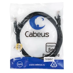 Патч-корд Cabeus PC-UTP-RJ45-Cat.5e-1.5m-BK-LSZH, 1.5м