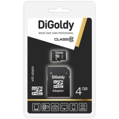 Карта памяти 4Gb MicroSD Digoldy + SD адаптер (DG004GCSDHC10-AD)