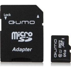 Карта памяти 64Gb MicroSD QUMO + SD адаптер (QM64GMICSDXC10U1)