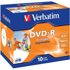 Диск DVD-R Verbatim 4.7Gb 16x Jewel Case Printable (10шт) (43521)
