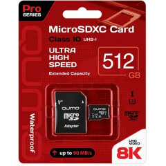 Карта памяти 512Gb MicroSD QUMO + SD адаптер (QM512GMICSDXC10U3)