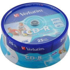 Диск CD-R Verbatim 700Mb 52x DataLife+ Cake Box Printable (25шт) (43439)