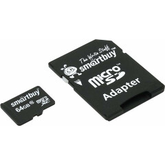 Карта памяти 64Gb MicroSD SmartBuy + SD адаптер (SB64GBSDCL10-01)