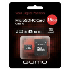 Карта памяти 16Gb MicroSD QUMO + SD адаптер (QM16GMICSDHC10)