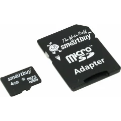 Карта памяти 4Gb MicroSD SmartBuy + SD адаптер (SB4GBSDCL10-01)