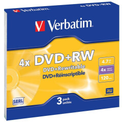Диск DVD+RW Verbatim 4.7Gb 4x Slim Case (3шт) (43636)