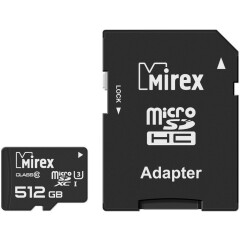 Карта памяти 512Gb MicroSD Mirex + SD адаптер (13613-AD3UH512)