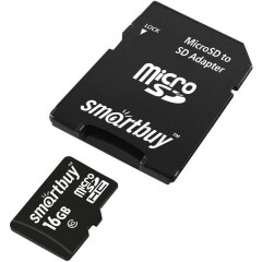 Карта памяти 16Gb MicroSD SmartBuy + SD адаптер (SB16GBSDCL10-01LE)