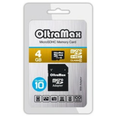 Карта памяти 4Gb MicroSD OltraMax + SD адаптер (OM004GCSDHC10-AD)