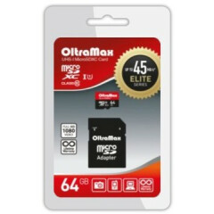 Карта памяти 64Gb MicroSD OltraMax + SD адаптер (OM064GCSDXC10UHS-1-ElU1)