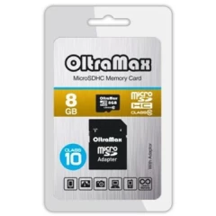 Карта памяти 8Gb MicroSD OltraMax + SD адаптер (OM008GCSDHC10-AD)