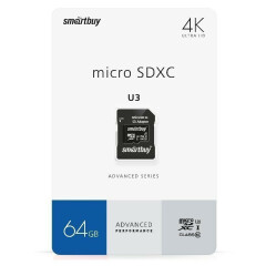 Карта памяти 64Gb MicroSD SmartBuy + SD адаптер (SB64GBSDU1A-AD)