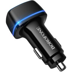 Автомобильное зарядное устройство Borofone BZ14 Max Black + Lightning Cable