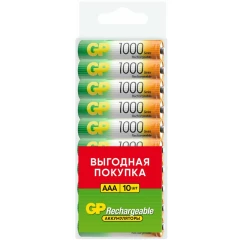 Аккумулятор GP (AAA, NiMH, 1000mAh, 10 шт)