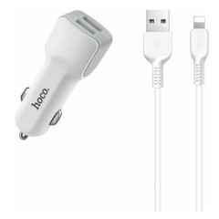 Автомобильное зарядное устройство HOCO Z23 Grand style White + Lightning Cable