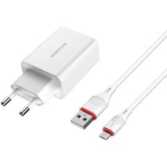 Сетевое зарядное устройство Borofone BA21A Long journey White + MicroUSB Cable