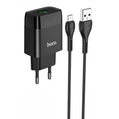 Сетевое зарядное устройство HOCO C72Q Glorious Black + MicroUSB Cable