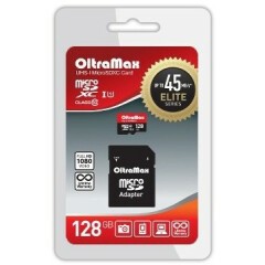 Карта памяти 128Gb MicroSD OltraMax + SD адаптер (OM128GCSDXC10UHS-1-ElU1)