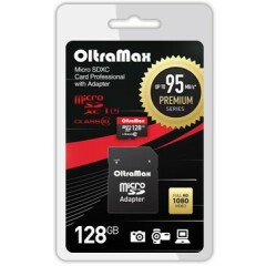 Карта памяти 128Gb MicroSD OltraMax + SD адаптер (OM128GCSDXC10UHS-1-PrU3)