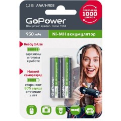 Аккумулятор GoPower (AAA, 950mAh, 2 шт)