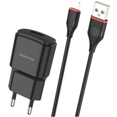 Сетевое зарядное устройство Borofone BA48A Orion Black + Lightning Cable